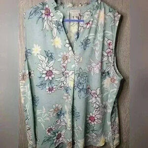 Van Heusen sleeveless floral blouse. Size XXL . 100% polyester.